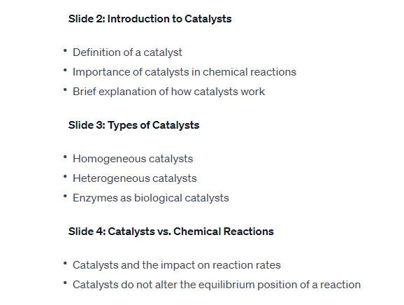 Slide 2: Introduction to Catalysts Definition ofa catalyst Importance of catalysts in