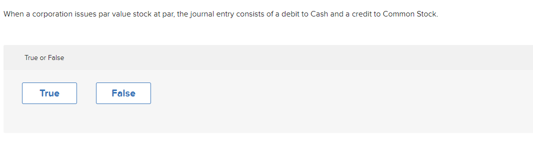  When a corporation issues par value stock at par, the journal