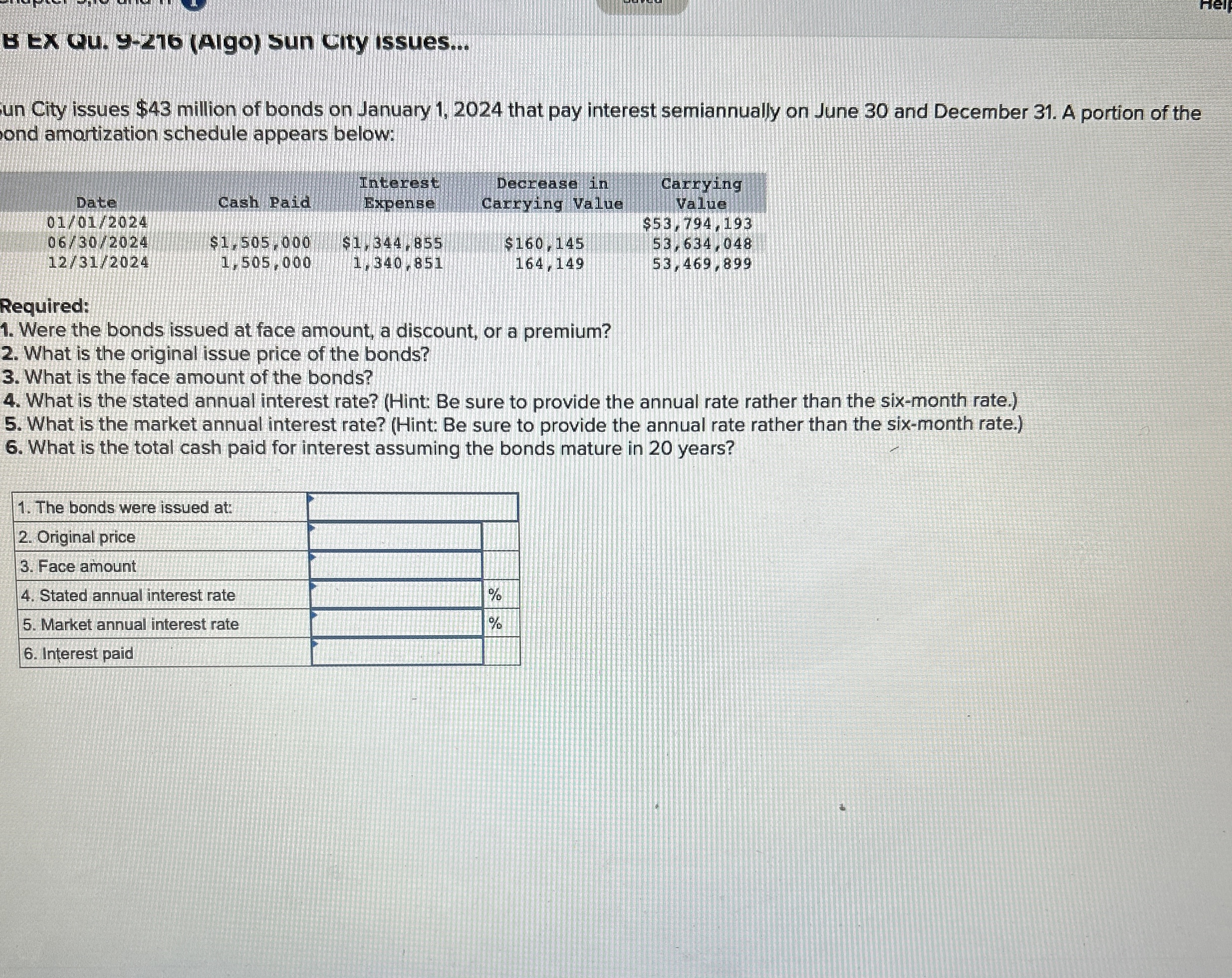  B EX Qu. Y-216(Algo) Sun City issues... un City issues $43