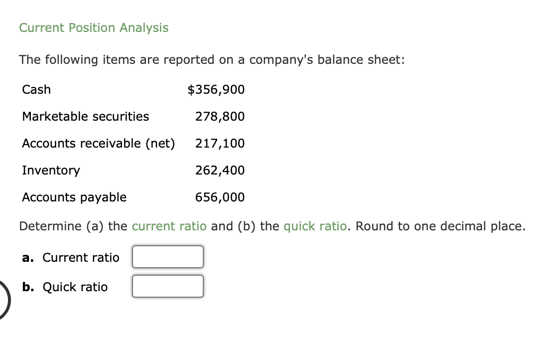 Current Position Analysis The following items are reported on a company's