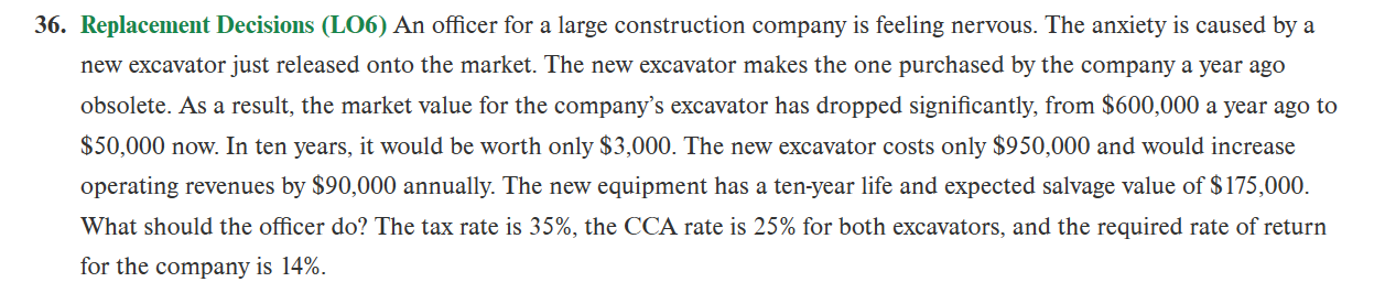  Replacement Decisions (LO6) An officer for a large construction company is