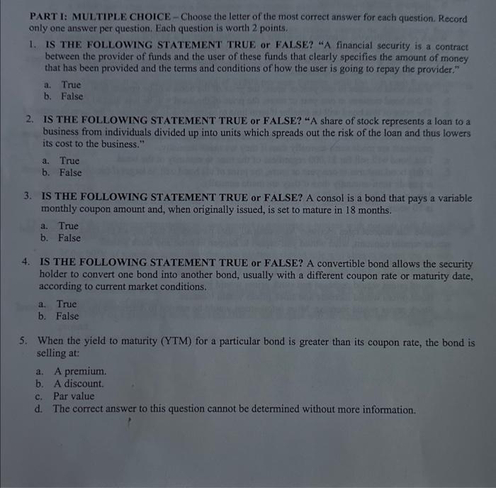  Math problems PART I: MULTIPLE CHOICE - Choose the letter of