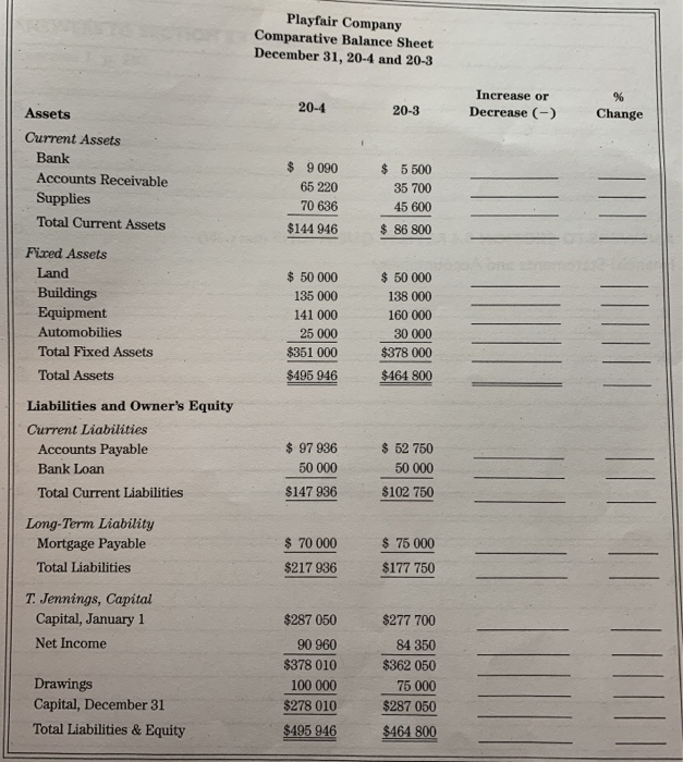 Playfair Company A. Complete the statement for Playfair Company in your Workbook.