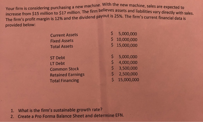  Your firm is considering purchasing a new machine. With the new