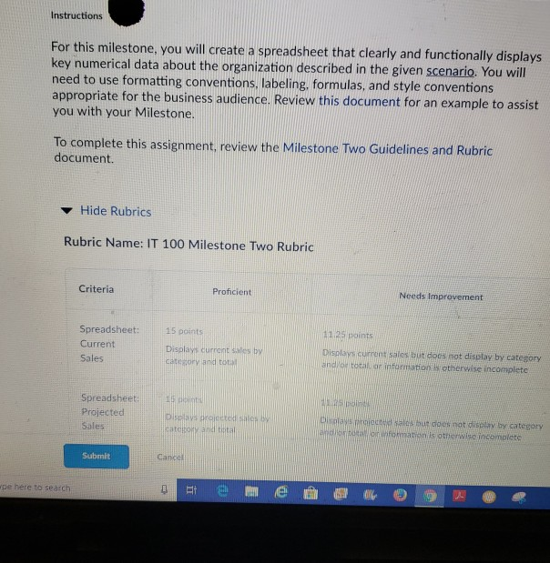 Instructions For this milestone, you will create a spreadsheet that clearly