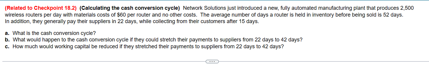 (Related to Checkpoint 18.2) (Calculating the cash conversion cycle) Network Solutions