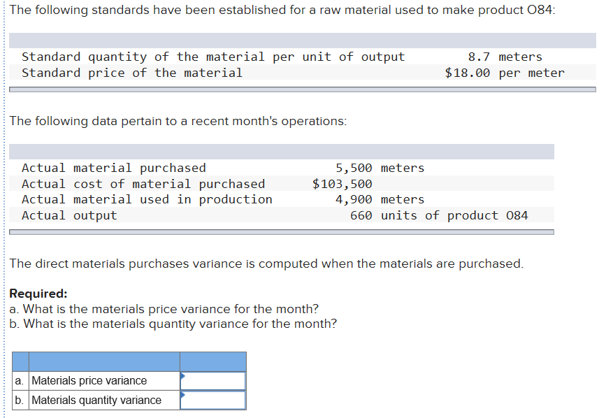  The following standards have been established for a raw material used