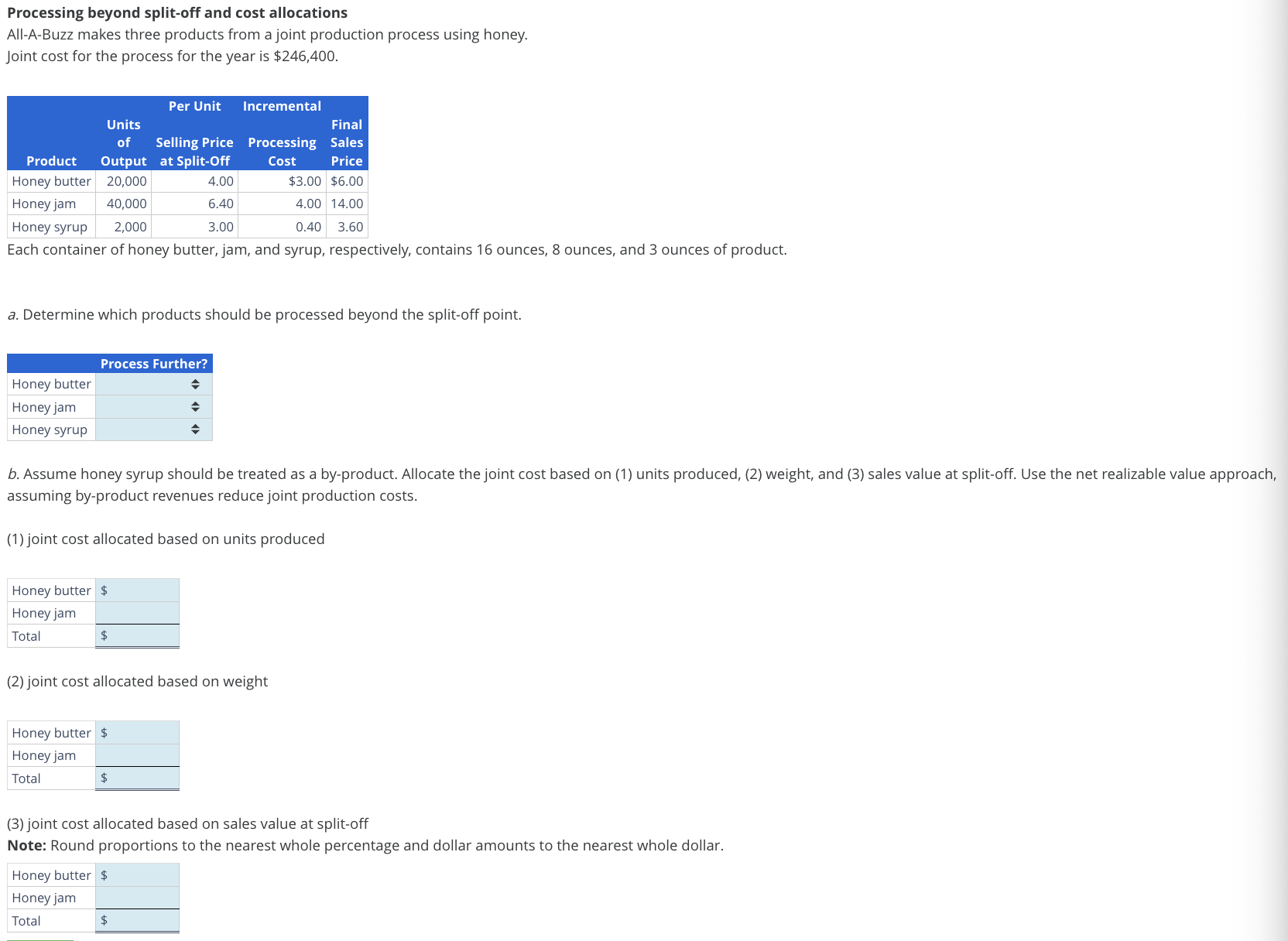 Processing beyond split-off and cost allocations All-A-Buzz makes three products from