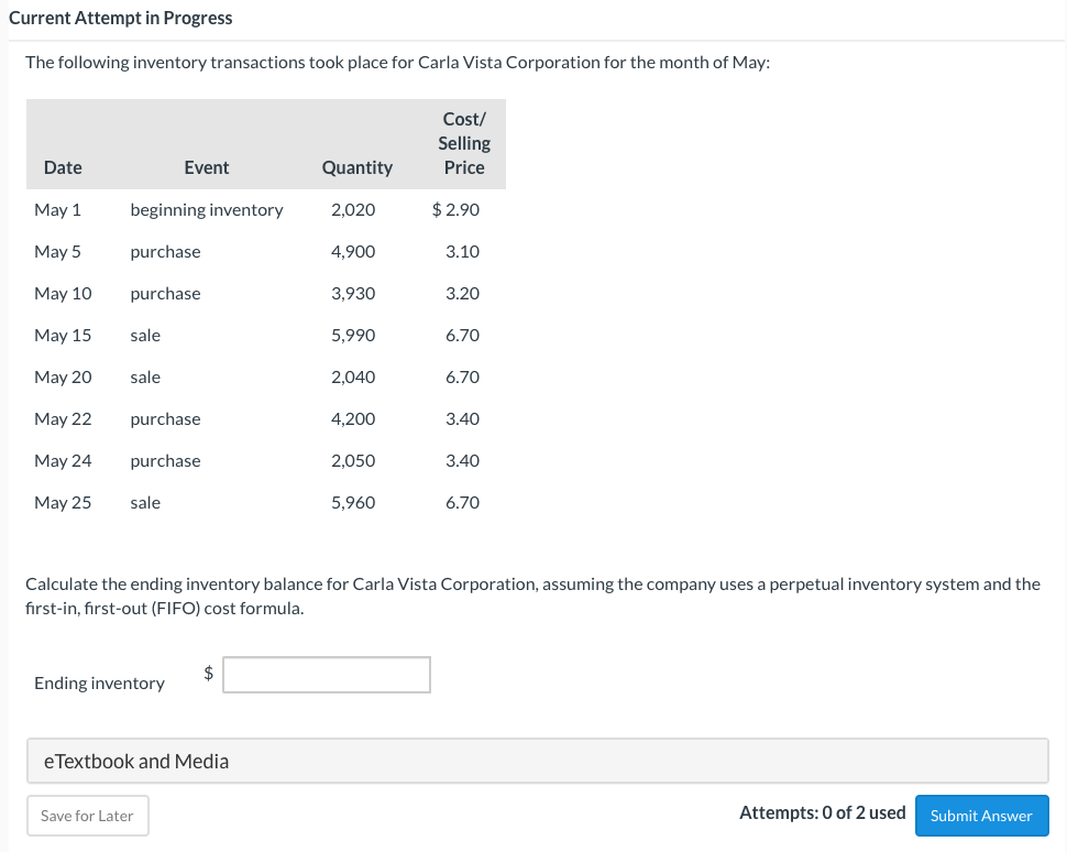 Current Attempt in Progress The following inventory transactions took place for