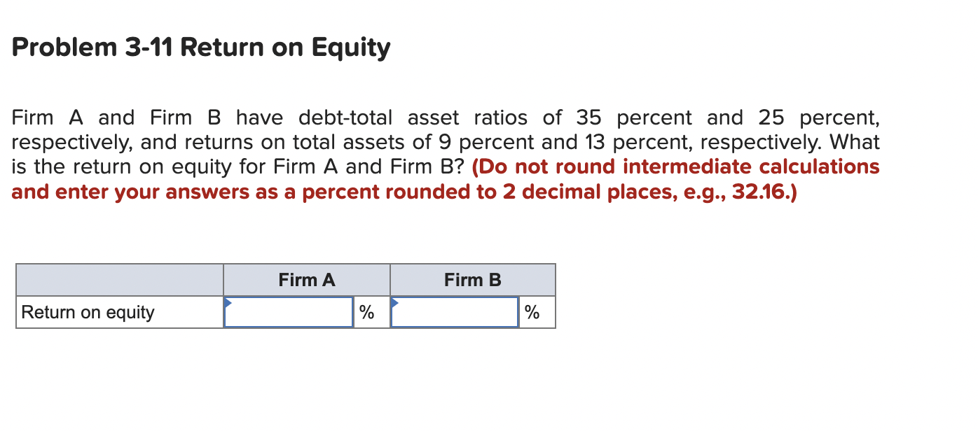  Problem 3-11 Return on Equity Firm A and Firm B have
