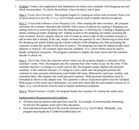  Sample text file (Excerpt): (Note format: item number, name, category, price,