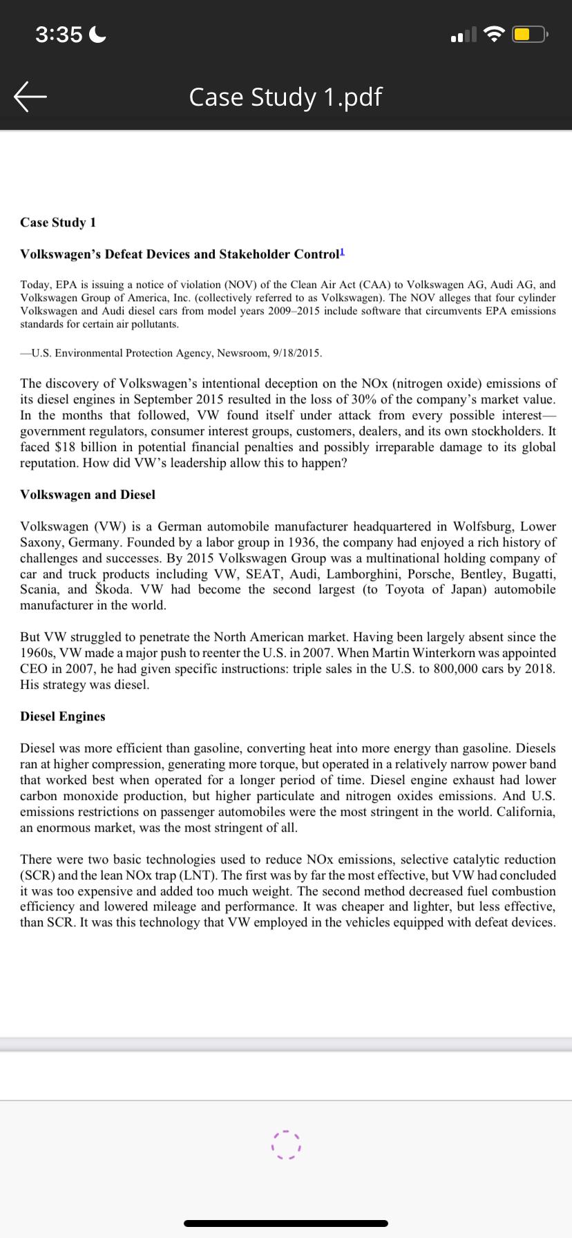  1. Describe the Volkswagens (VW) corporate governance structure. 2. Have the