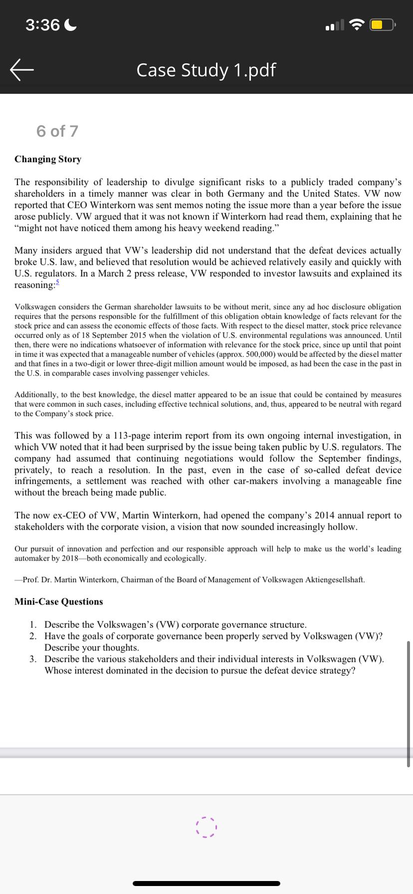 device strategy? 4. Does good governance exist in Volkswagen (VW)? If not,