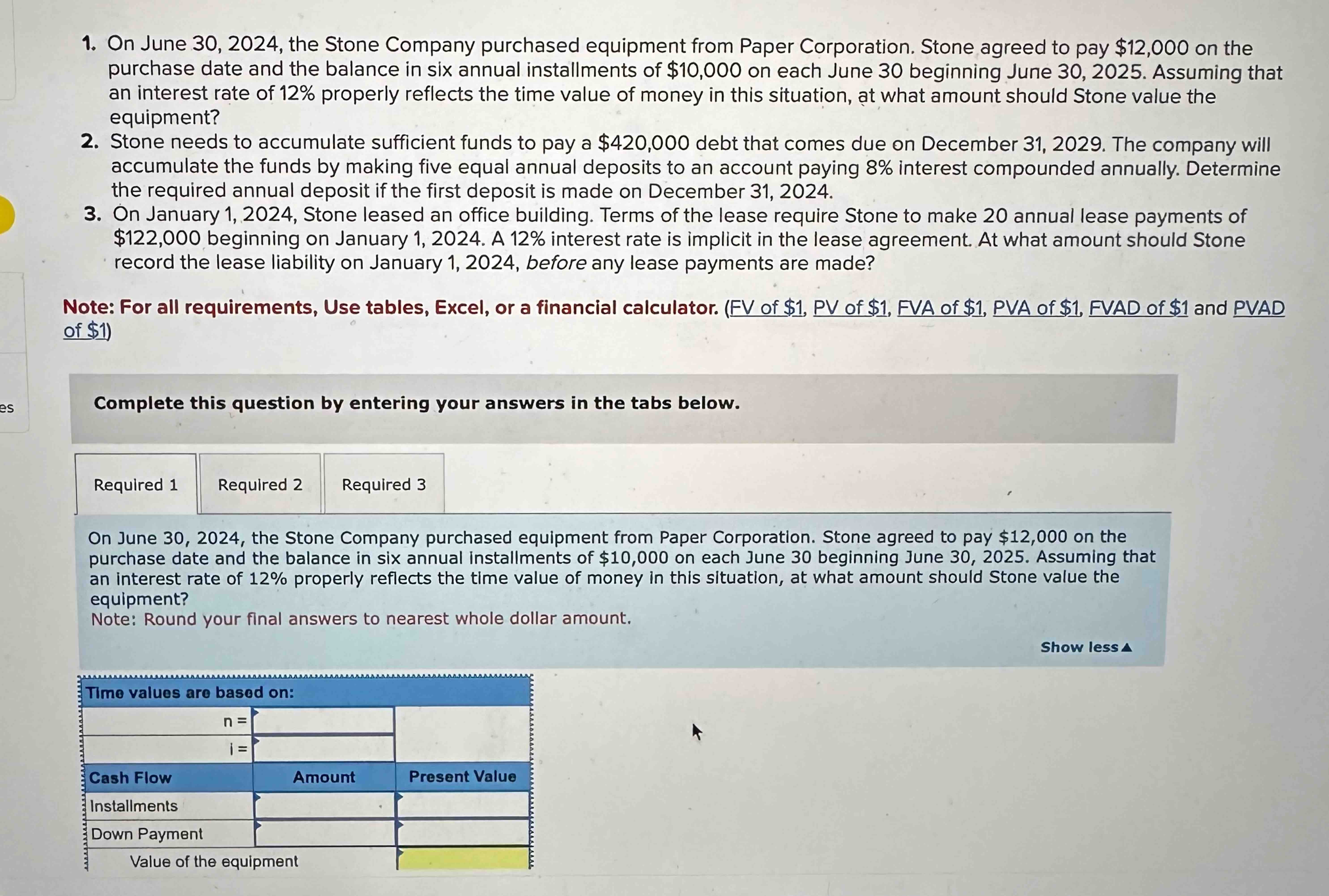  On June 30,2024, the Stone Company purchased equipment from Paper Corporation.