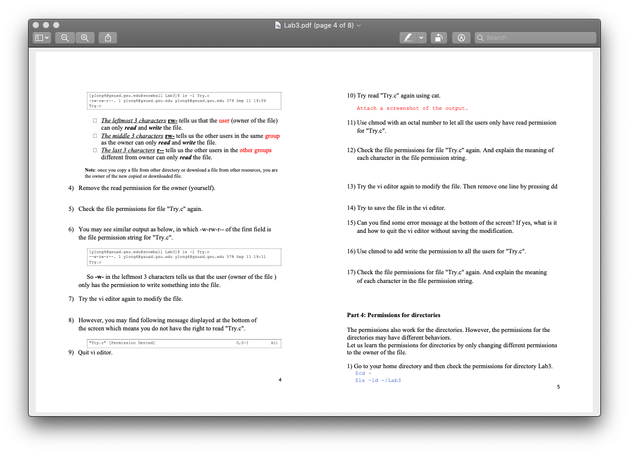 the users only have read permission for "Try.c". 12) Check the file