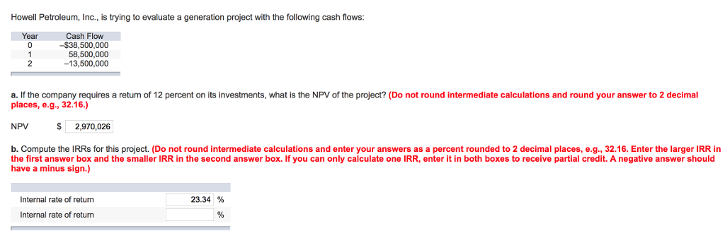  Howell Petroleum, Inc., is trying to evaluate a generation project with