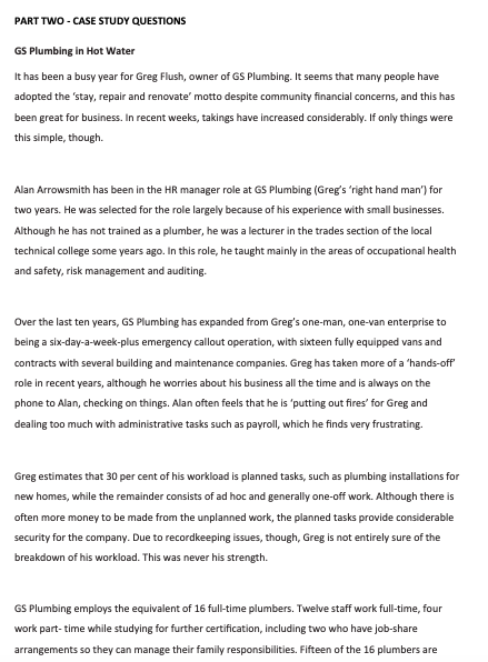  PART TWO - CASE STUDY QUESTIONS GS Plumbing in Hot Water