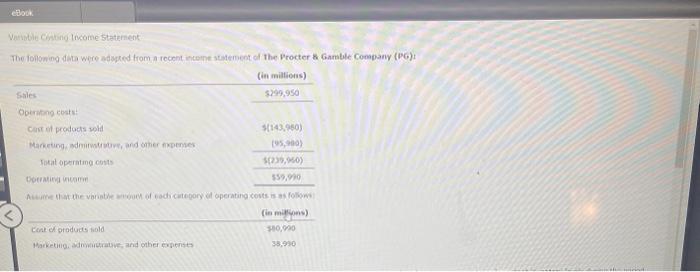 please answer Varbble chating Income staternent The Procter 8 Gamble Comban