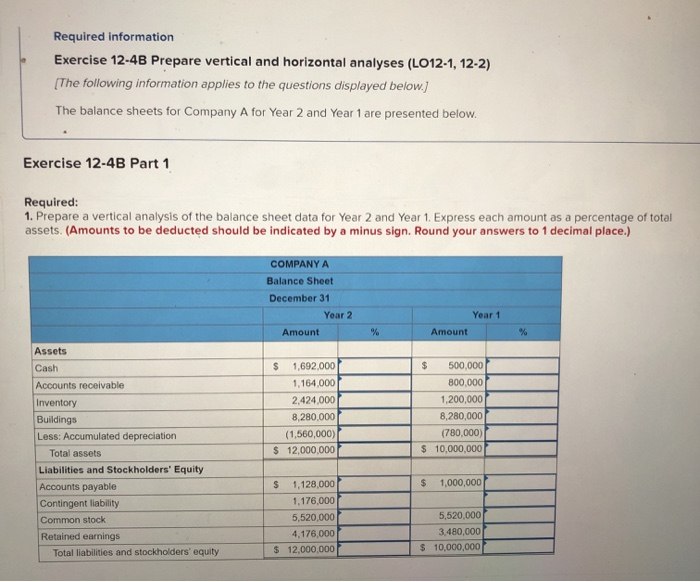  Required information Exercise 12-4B Prepare vertical and horizontal analyses (LO12-1, 12-2)