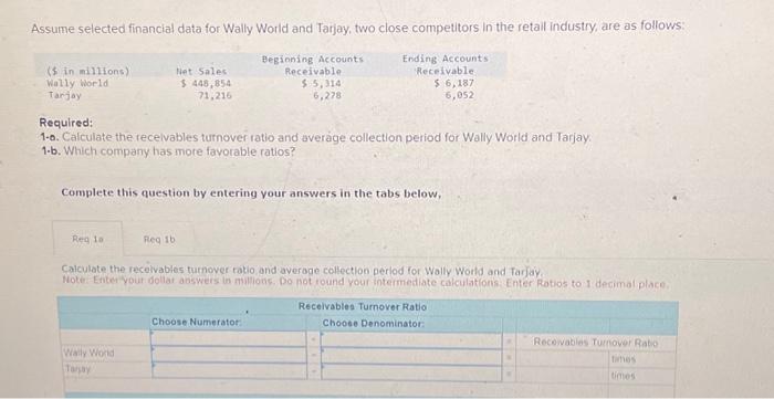  Assume selected financial data for Wally World and Tarjay, two close