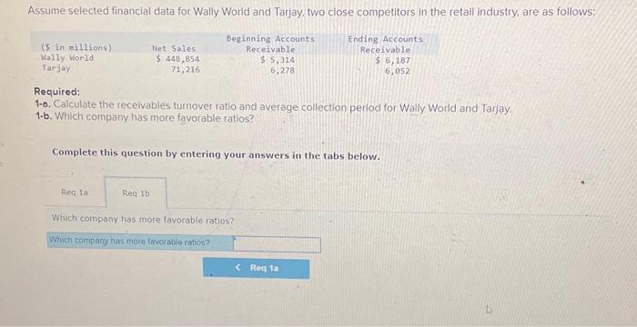 recelvables turnover ratio and averge collection period for Wally World and Tarjay.