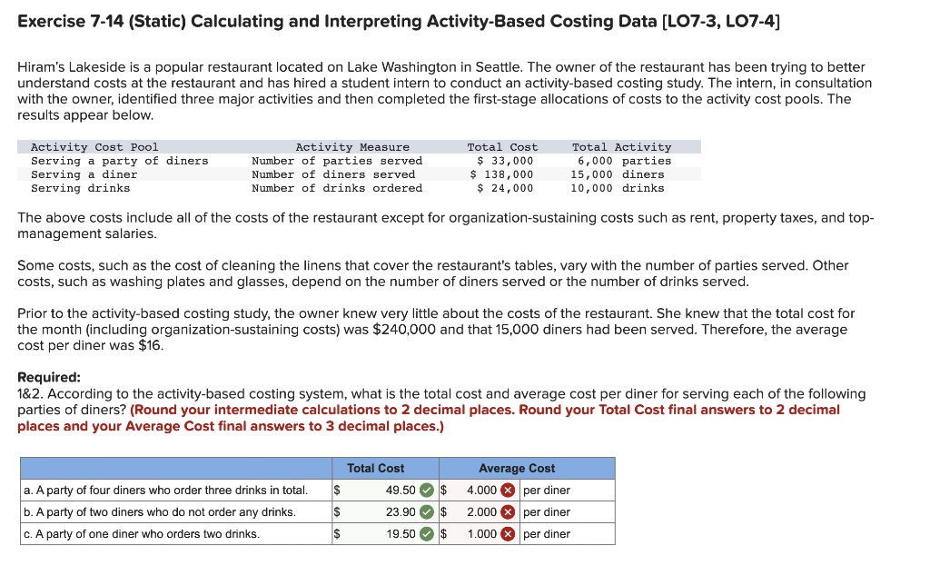  I need the average costs please Exercise 7-14 (Static) Calculating and