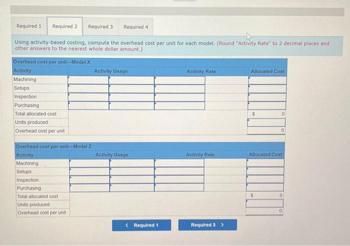 compute the overhead cost per unit for each model. 3. Compute the