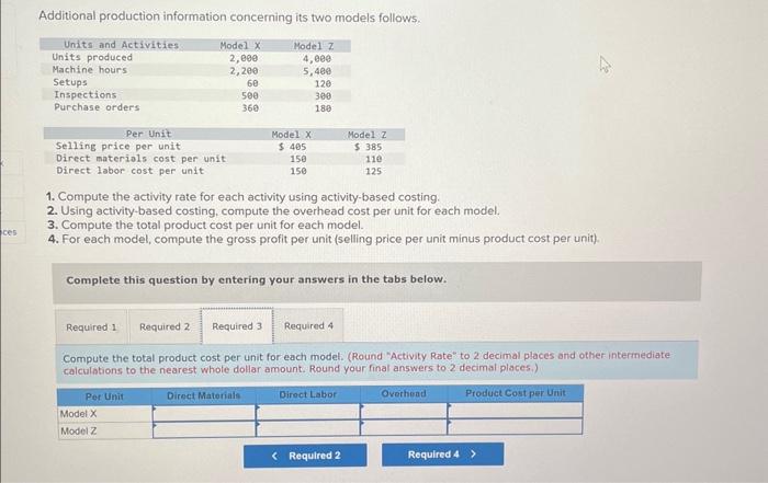 total product cost per unit for each model. 4. For each model,
