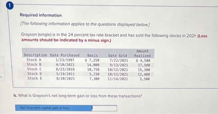 the questions displayed below.) Grayson (single) is in the 24 percent tax
