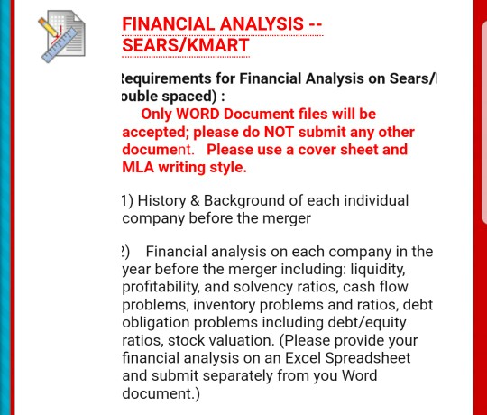 how do you do question number 1 FINANCIAL ANALYSIS -- SEARS/KMART
