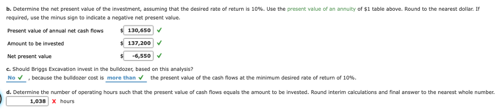 is planning an investment of $137,200 for a bulldozer. The bulldozer is