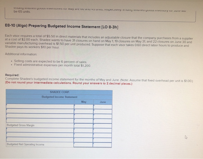 and 45 units, respectively, Ending finished goods inventory for June will be
