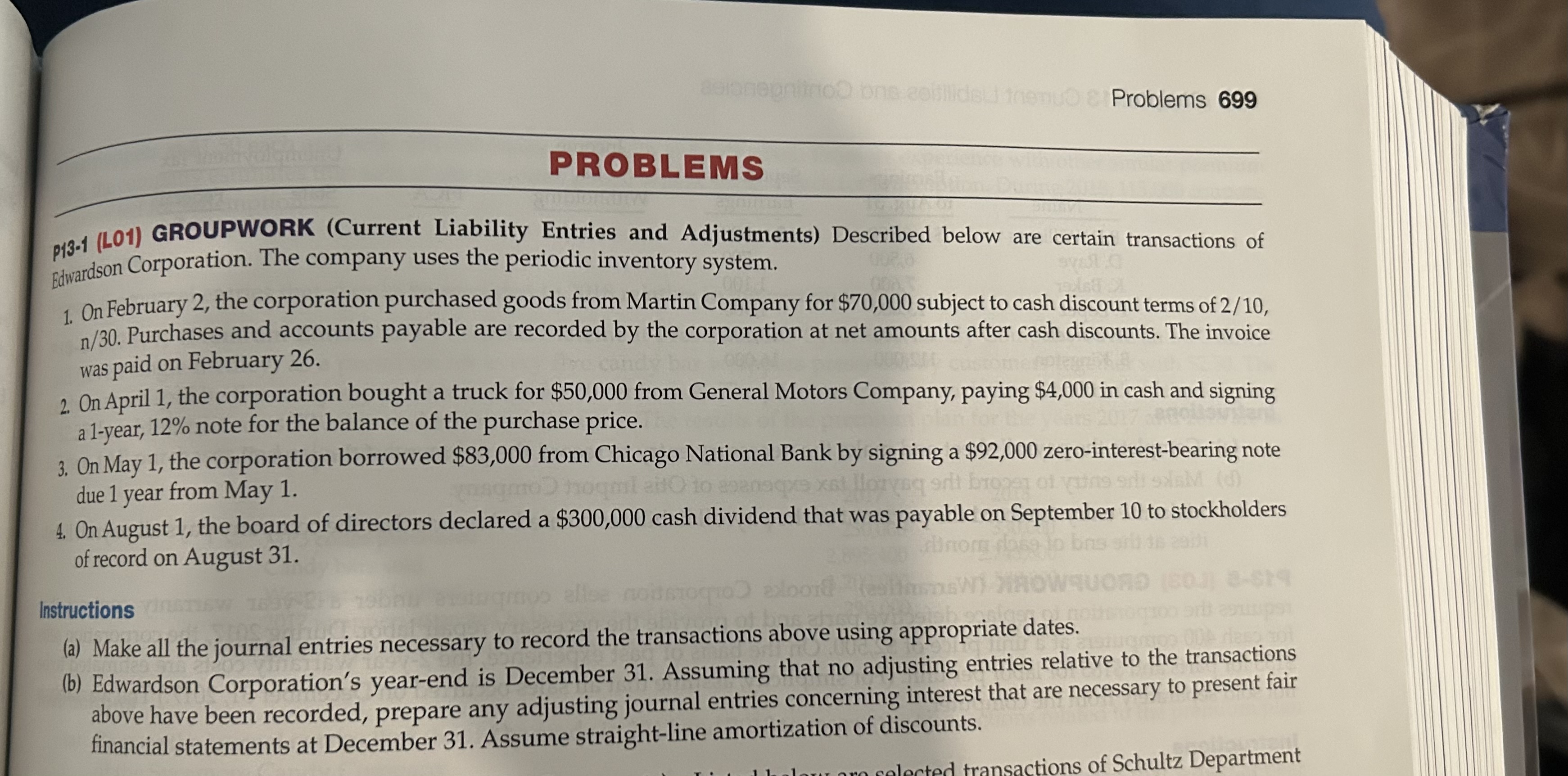  PROBLEMS p13-1(L01) GROUPWORK (Current Liability Entries and Adjustments) Described below are