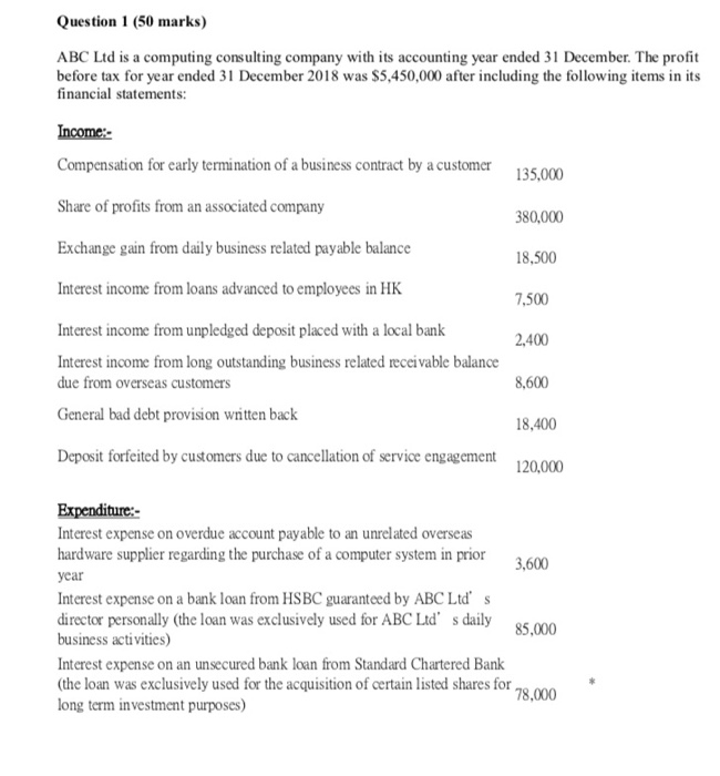  please help me Question 1 (50 marks) ABC Ltd is a
