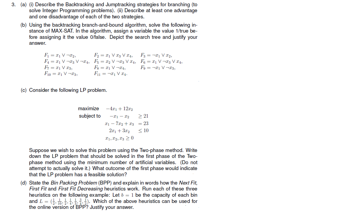  (a)(i) Describe the Backtracking and Jumptracking strategies for branching (to solve