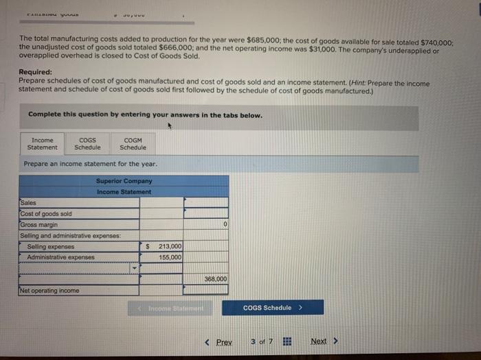 Save & Exit Check my Superior Company provided the following data for