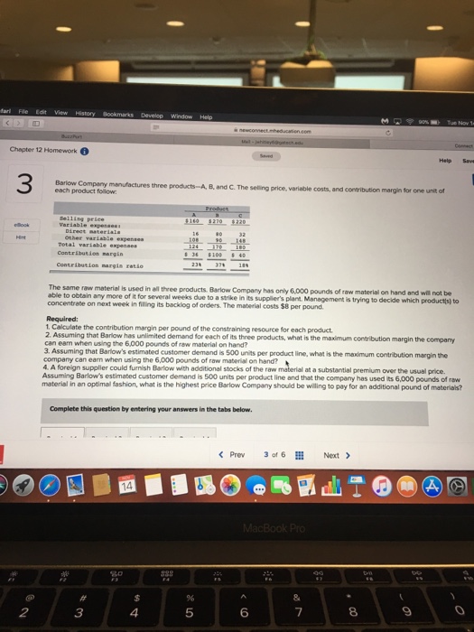  marks Develop WindowHelp Chapter 12 Homework 6 3 Bariow Company manufactures