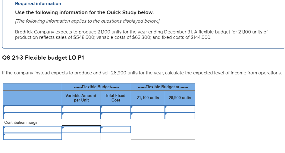 Required information Use the following information for the Quick Study below.