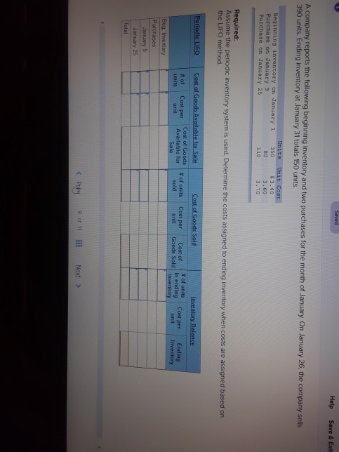 using the lifo method Help Save & Exit A company reports