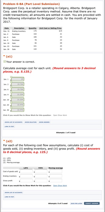  a2 Problem 6-8A (Part Level Submission) Bridgeport Corp. is a retailer