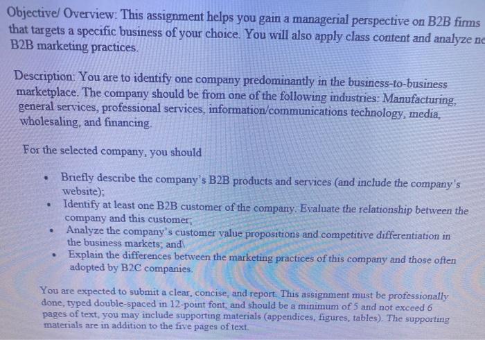  Objectivel Overview: This assignment helps you gain a managerial perspective on