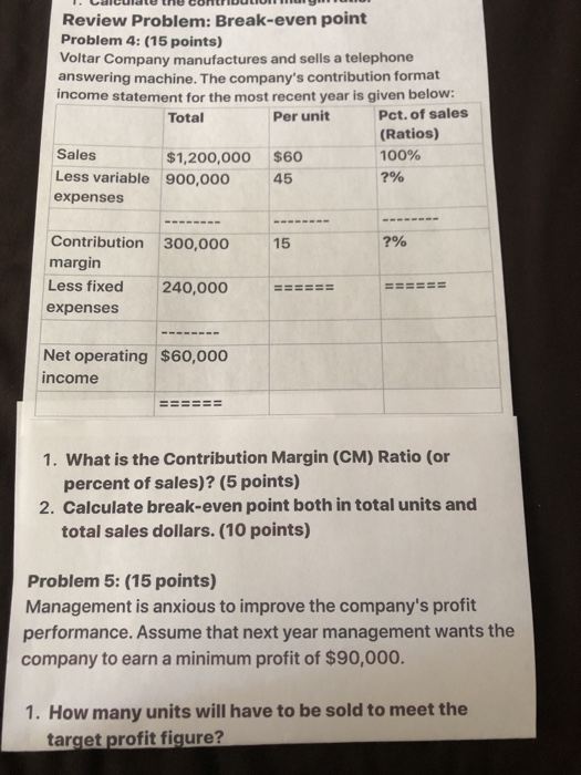 Cost per unit = $150 Units = 350 1. Calculate Contribution Margin