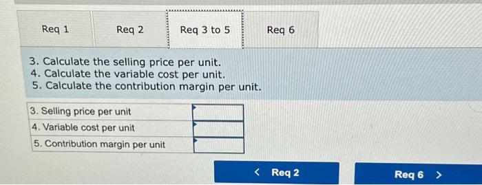 selling price per unit. 4. Calculate the variable cost per unit. 5.