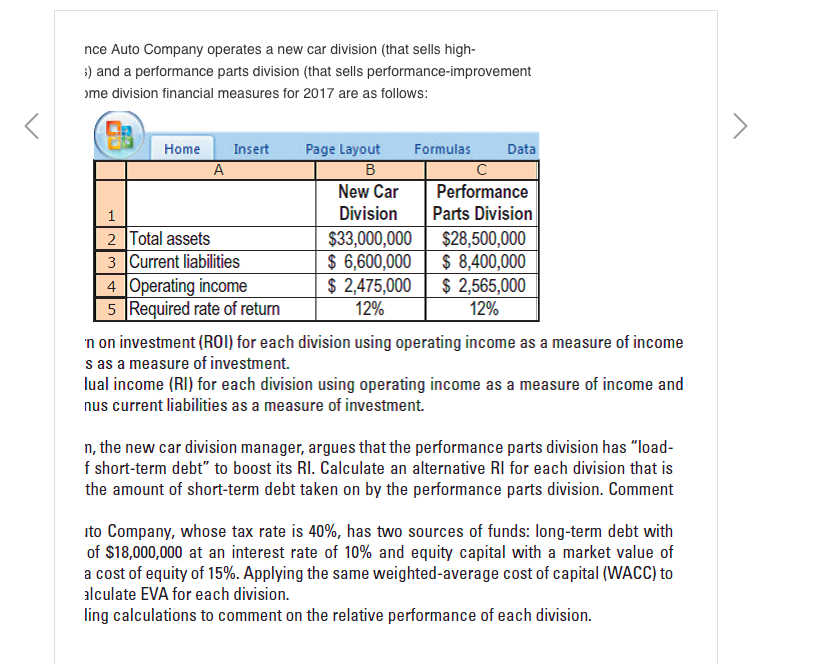 division (that sells high- performance sports cars) and a performance parts division