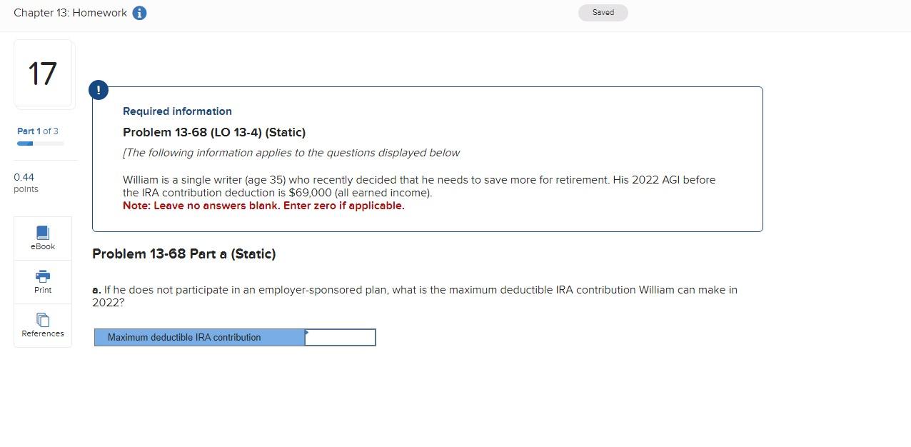  Required information Problem 13-68 (LO 13-4) (Static) [The following information applies