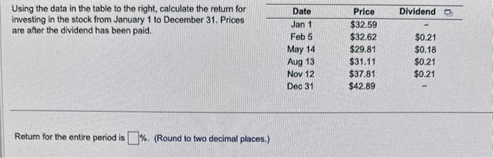  Using the data in the table to the right, calculate the