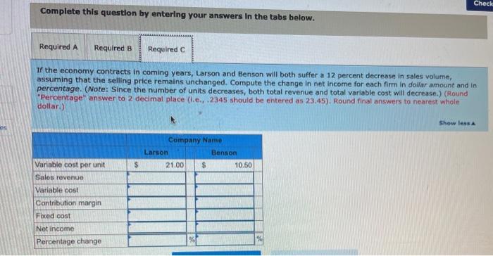 following financial data for the past year's operations of the two firms
