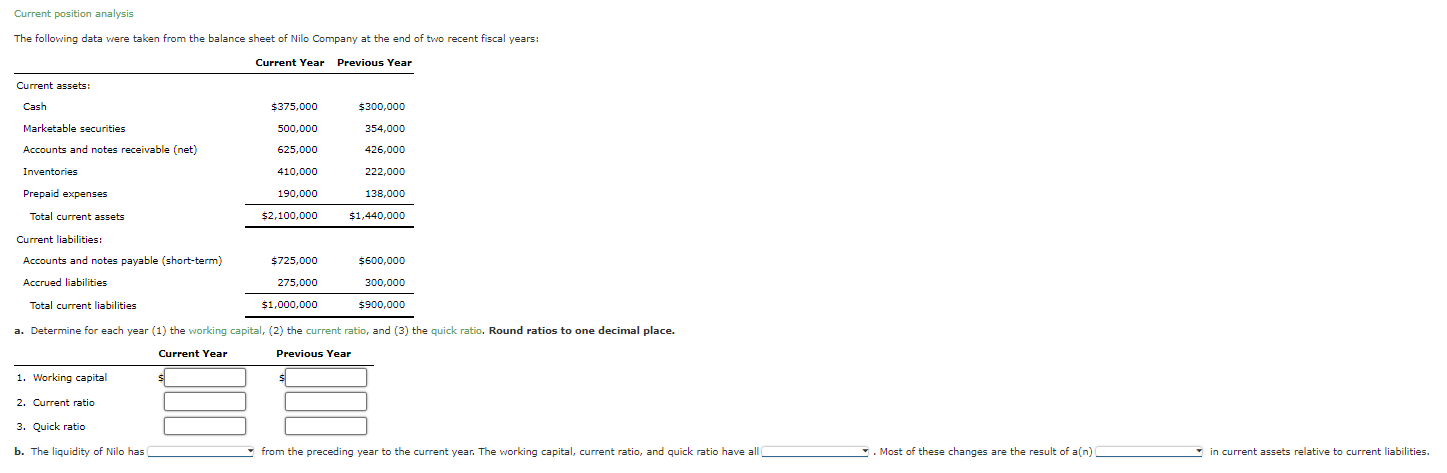  Current position analysis The following data were taken from the balance