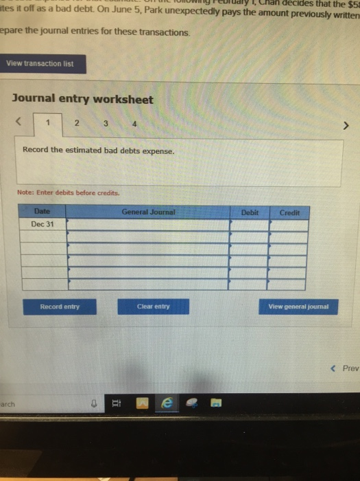  tes it off as a bad debt. On June 5, Park