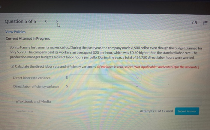 Question 5 of 5 Mew Policies Current Attempt in Progress Bonita Family